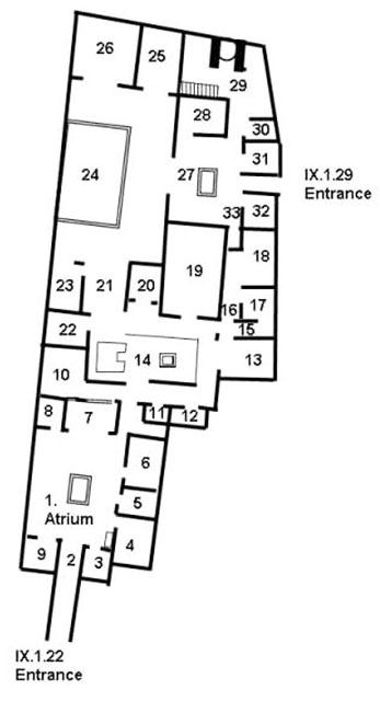 IX.1.22 Pompeii. House of M. Epidi Sabini
Room Plan